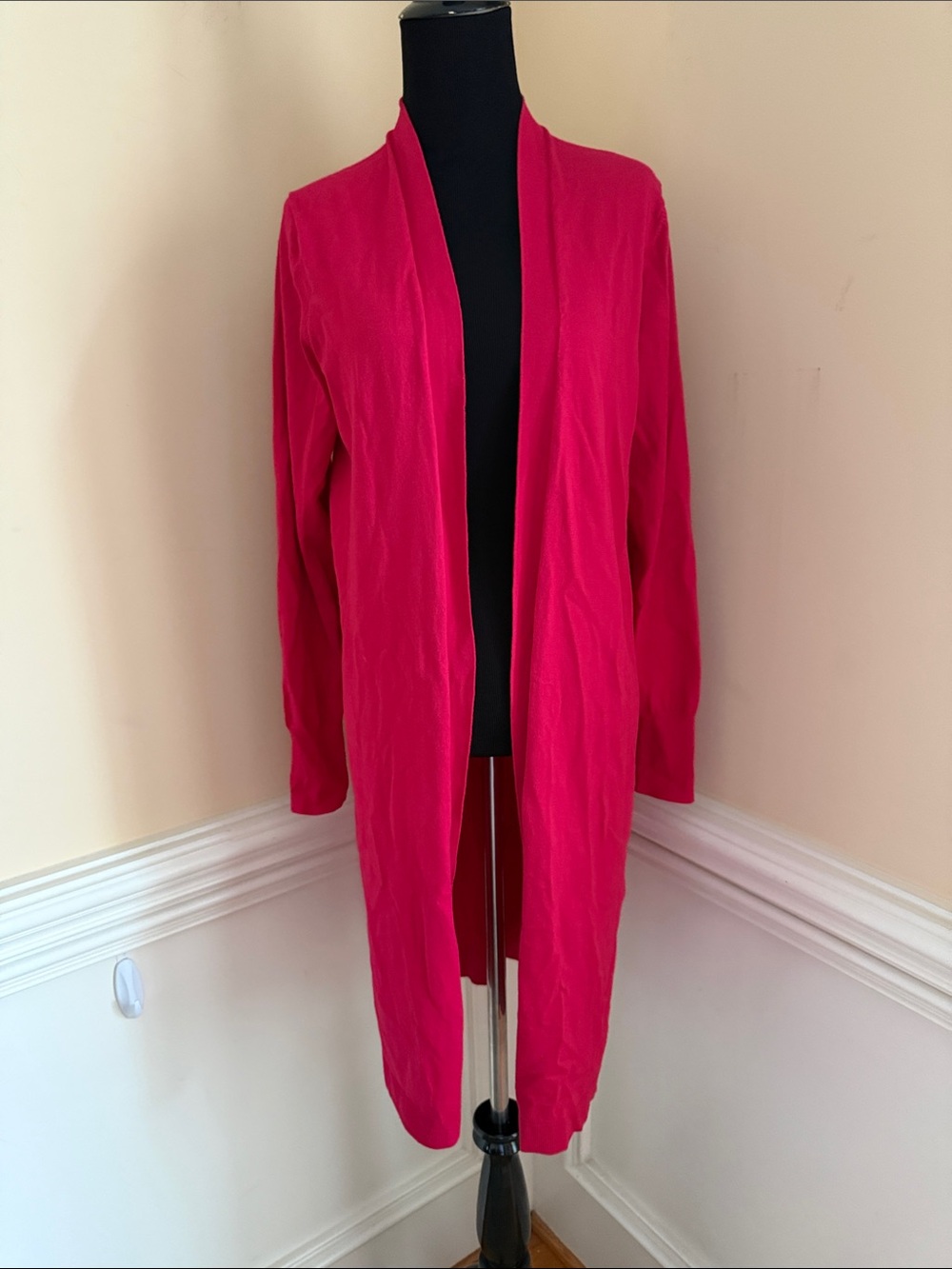 Lark & Ro Womens Fuchsia Pink Longline Open Front Duster Cardigan Size‎ Medium